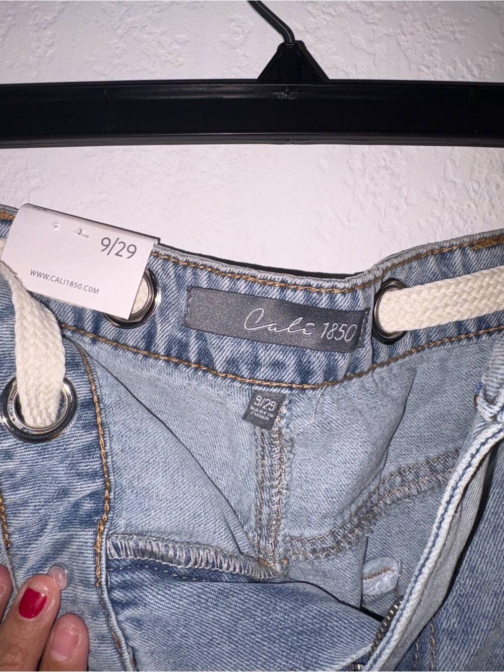 Women's Light Blue Denim Drawstring Jean Shorts - Picture 2 of 3